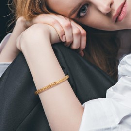 FEGER 14K Gold Rope Chain Bracelet for Women and Men Non-Tarnish Available in 5 Sizes (6.5-8.5in)