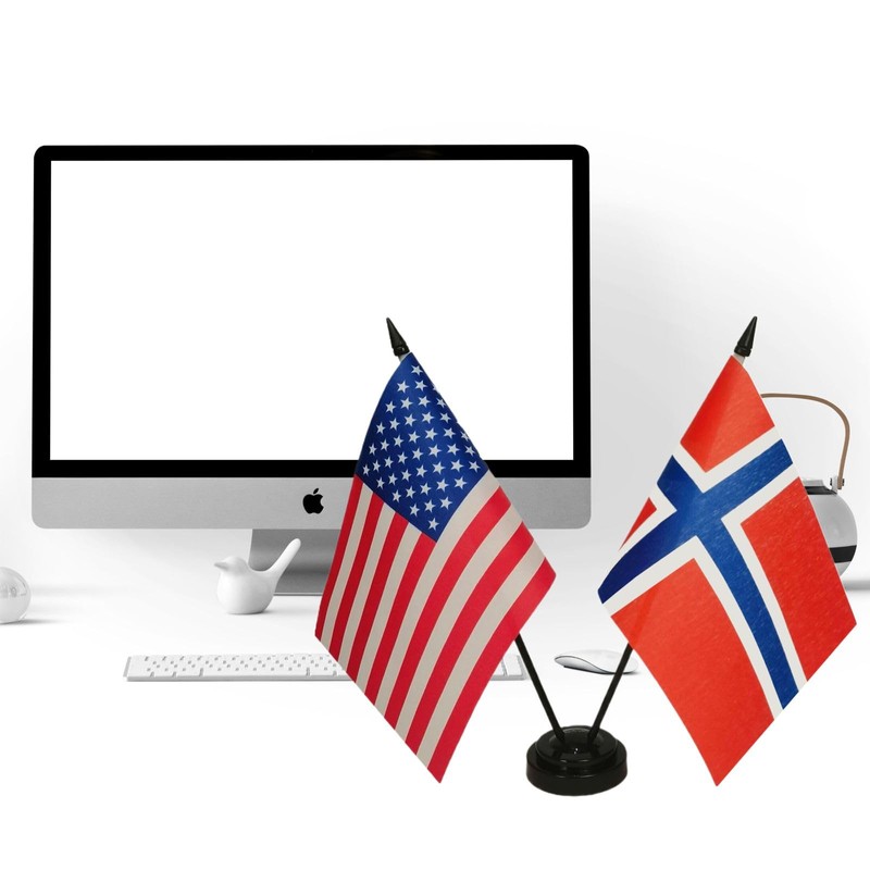 US American & Norway Friendship Table Flag Display, American &