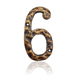 5.5 Inch House Numbers, Cast Iron Home Address Number, Featuring Solid/Heavy Duty & Sturdy, Uneven Bronze-colored,Number 6