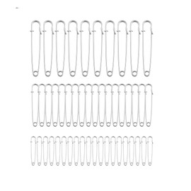 48 PCS Large Safety Pins, Stainless Steel Blanket Pins, Sturdy Bulk Pins Assorted Sizes (1.9",2.95",3.94"), Heavy Duty Pin Bulk for Clothes Leather Canvas Blankets Crafts Skirts Kilts (Silver)