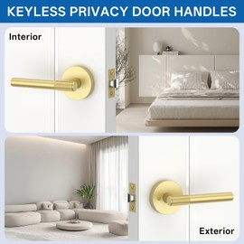 Amerdeco 1 Pack Brushed Gold Door Handles Interior, Knurled Passage Door Handles,Heavy Duty Black Door Lever for Bedroom or Bathroom,Reversible Keyless for Left Right Handed Doors AM0027