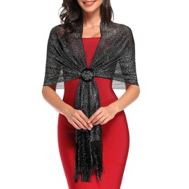 Black Silver Shawls for Women, vimate Shimmering Metallic Dressy Shawls and Wraps for Evening Dresses(CA-Black & Silver)
