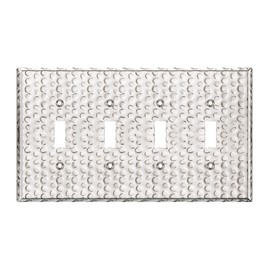 LIDER Toggle Light Switch Metal Wall Plate, Stainless Steel SwitchCover, Corrosion Resistant, Mid-Size 4-Gang 4.88" x 8.58", Stainless Steel, LMWP-14M-HC, Hammered Chrome