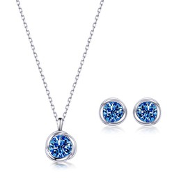 immobird Women's Jewellery Set 925 Silver with Birthstone Pendant Necklace and Earrings Set Gift for Women, Mum and Girls, Sterling Silver, Cubic Zirconia