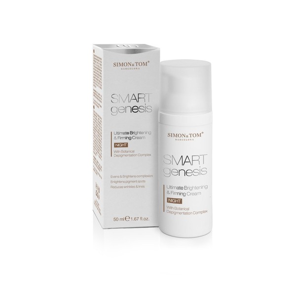Simon & Tom Smart Genesis Ultimate Brightening and Firming Night Cream Anti-Wrinkle Night Care Effectively Fights All Signs of mature skin including Wrinkles, Loss of Elasticity, Age Spots and Pigmentation Overnight. FREE from Phthalates. Not tested on A