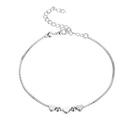 Goldenchen Fashion Jewelry 925 Sterling Silver Cute Love Heart Adjustable Box Chain Bracelet/Anklet