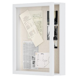 Love-KANKEI Shadow Box Frame 13x16.5 inch, Large Shadow Box Display Case with Linen Back Memorabilia Awards Medals Photos Memory Box Gift White