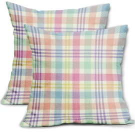Homedevot Spring Plaid Pillow Covers 16x16 Inch Easter Decorations Pink Green Blue Colorful Buffalo Plaid Decorative Throw Pillow Cases Set of 2 Farmhouse Holiday Cushion Cases Sofa Couch Bed Decor