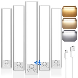 VerRon 5-Pack Under Cabinet Lighting, Upgraded 2200mAh Rechargeable Under Cabinet Lights Wireless with 3 Color Temps 68 LED, Indoor Motion Sensor Closet Lights Under-counter Light Fixtures for Kitchen