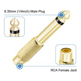 Xiatiaosann 6.35mm Mono Plug Male to RCA Female Audio Adapter, 1/4" to Phono Jack Converter Connector Adaptor for Mixer Amp Subwoofer, Gold Plated, 6 PCS