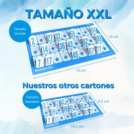 Bashtastic 102 Bingo Boxes XXL - Bingo Boxes XXL Blue with Box of 300 g, Bingo Boxes for 90 Balls, Reusable, Numbered and Different