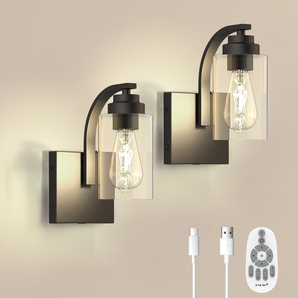 Battery Operated Wall Sconce Set of 2 with Remote Control,