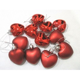Unbranded 12pc Valentines Day SHINY & MATTE Red Hearts 2" Christmas Tree Ornaments Decor