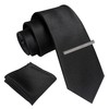 RBOCOTT Black Skinny Tie and Pocket Square with Tie Clip