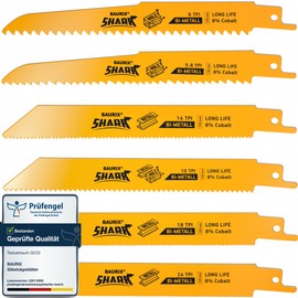BAURIX® [LONG LIFE] Reciprocating Saw Blades, 6 Pieces, 150 mm, 5/8 to 24 TPI Wood with Nails, Metal, Plastic, Saw Blade Reciprocating Saw for Quick and Clean Cuts