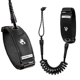 Creatures of Leisure Superlite Bicep, Surf Leash with Plug, Ultra-Light Construction, 1.2m Leash Length, 9/32 Inches Cord Thickness, Black Silver, S/M