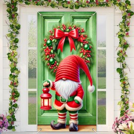 BlissYard Christmas Door Cover Gnome Doors Banners 71x35 Inch Festive Winter Holiday Doors Banner Front Decoration Welcome Christmas Winter Doors Banners Festive Holiday Door Cover