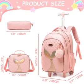 ZBAOGTW Rolling Backpack for Kids 8-12 Girls Rolling Backpack Kids Trolley School Bag with Wheels Travel Backpacks Carry on Luggage for Girls with Lunch Box Pencil Case