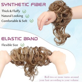 Messy Bun Hair Piece Tousled Updo Hair Buns Extension Elastic Hair Band Hair Pieces Curly Hair Bun Scrunchie for Women Curly Chignon Ponytail Hairpiece Daily Wear(Light Brown mix Ash Blonde)
