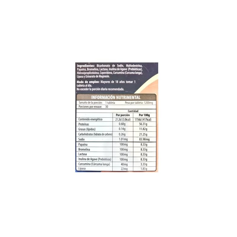 Maklen Enzimas de Papaya con Prebióticos, 30 Tabletas de 1,2g,