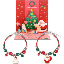Magwei 2 Pack Women's Christmas Bracelets Christmas Jewelry Gift Sets, Santa Reindeer Christmas Tree Bracelets Xmas Jewelry Bracelets Christmas Gift for Women Girl (Santa + Xmas-Tree)