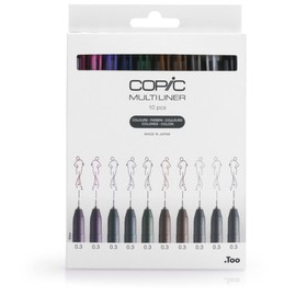COPIC Multiliner Set "Colors", 10 Fineliner Pens in Various Colours, Line Width 0.3 mm, Drawing Pens with a Fine Tip and Water-Resistant Pigment Ink