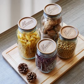 12 Pack Wooden Regular Mouth Mason Jar Lids Canning Supplies Small Mouth Mason Jars Tops Accessories Glass Jars with Wood Lid for Jar Cover Rings Decorative Silicone Jar Lids Reusable Canning Lids