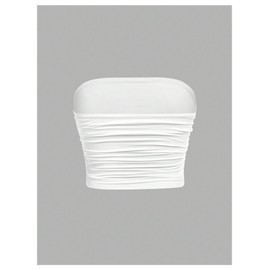 Floerns Girl's Basic Sleeveless Bandeau Kids Strapless Ruched Tube Tops White 9Y