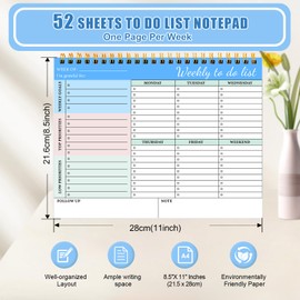 To Do List Notepad - Weekly Planner Pad, A4 Undated Weekly Desk Planner for Work 8.5"×11", 52 Sheets To Do List Notebook for Work Study, To Do List Pad Checklist Perfect for Enhanced Productivity