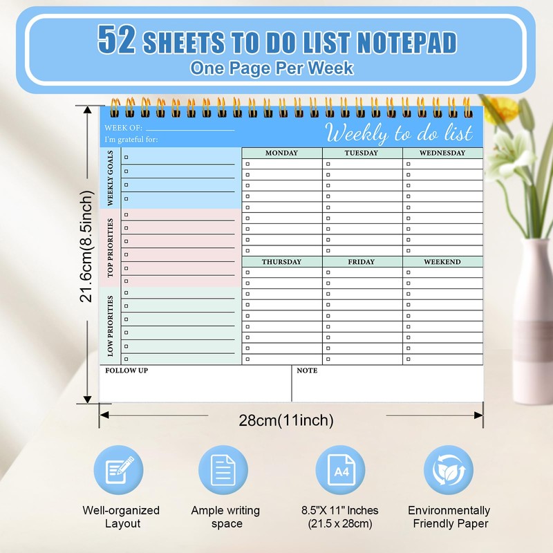 To Do List Notepad - Weekly Planner Pad, A4 Undated