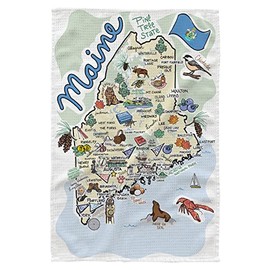 Fish Kiss® 16"x24" Maine Map Dish Towel is of 100% Microfiber Waffle Weave Making it Super Absorbent, Soft & Machine Washable - Map Kitchen Towel,Map Dish Cloth is Multi Purpose