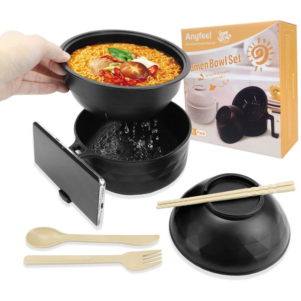Anyfeel Ramen Cooker, Microwave Ramen Bowl with Chopsticks Spoon Ramen