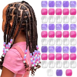 Kotkiddy 48 Pieces Pink Hair Beads Purple Large Beads for Braids Pony Beads for Children Girls Loc Dreadlock Accessories Cute Braids Decoration Jewellery Making Kit, multicoloured, L