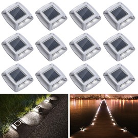 Solar Driveway Lights Dock Marine Lights 12 Pack Solar Deck Lights IP68 Waterproof Outdoor LED Solar Powered Warning Step Lights for Driveway Sidewalk Garden Pathway Walkway Stair Yard(White)