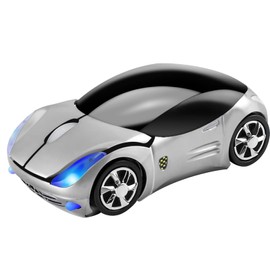 EALEK, Wireless Mouse, Cool Car Shape Mouse 3D，Optical Mouse 2.4GHz 1600DPI, Cute USB Mouse for PC/Laptop/Computer,Ergonomic Mouse for Kids and Adult-Silvery