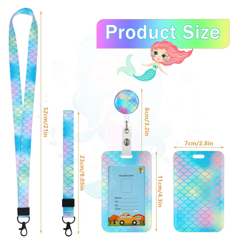 HIFOT Pack of 4 Mermaid Lanyard with ID Sleeves, Lanyard