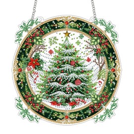 SKRYUIE Hanging Diamond Art Kits for Adults Christmas, DIY Window Pendant Diamond Painting Kit Sun Catcher, Special Shaped Crystal Acrylic Double Sided, Porch Outdoor Garden Ornaments 7.88 x 7.88 Inch