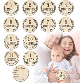Baby Monthly Milestone Cards Sign, 13Pcs Wooden Monthly Milestone Cards Baby Announcement Cards Baby Monthly Milestone Discs, Baby Growth and Pregnancy Growth Cards,Wooden Baby Milestone Cards Discs