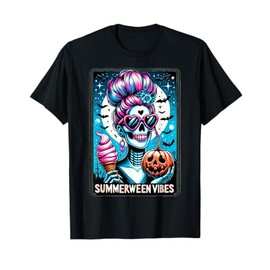 Summerween Vibes Skeleton Ice Cream Summer Vacation Funny T-Shirt