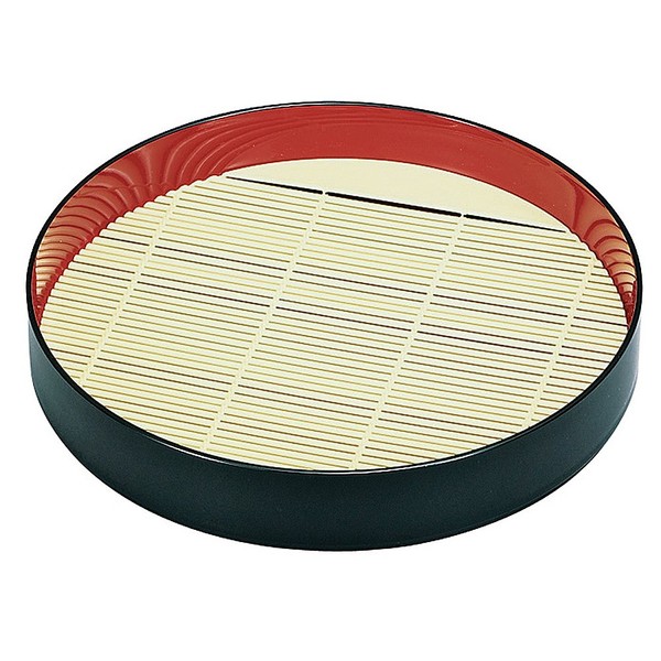 Miyamoto Sangyo Noodle Plate, Buckwheat Plate, Round, Vermilion Kurochi, Diameter