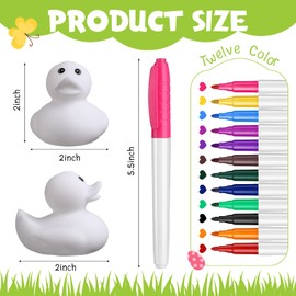 12 Pcs 2 Inch White Blank Rubber Ducks Creative Rubber Ducks with Pens of 12 Colors for Pool Bathtub Float Cute Ducks DIY Ducks Birthday Gifts Baby Party Favors Accessories for Kids