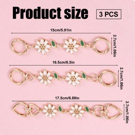 3pcs Bag Extender Chains, Daisy Flower Purse Strap Extension Metal Wallet Extender Chain Purse Chain Strap Replacement for DIY Shoulder Bag Purse Handbag