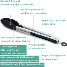 17" Kitchen Tongs with Silicone Tips, High Heat Resistant Grill Tongs in Stainless Steel