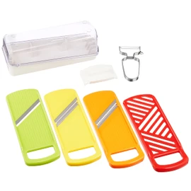 Wahei Freiz ME-7289 Slicer Set, Slicer, Julienne & Thumb Slicer, Grater, Stainless Steel Peeler, Safety Holder, Storage Case Included, Vitamin Island