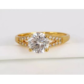 Dtup Anillo Compromiso Chapado En Oro De 18k Piedra Grande