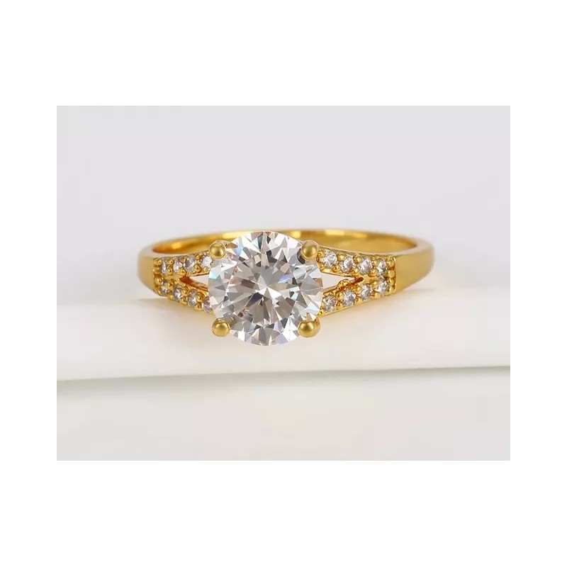 Dtup Anillo Compromiso Chapado En Oro De 18k Piedra Grande