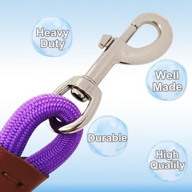 SEPXUFORE 6 FT/8 FT/10 FT Rope Dog Leash, 1/2” Strong Nylon Dog Leash with Leather Tailor Connection, Great for Medium and Large Dogs (1/2" x 6ft, Purple)