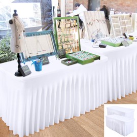 Besutolife White Spandex Tablecloth Rectangle Table Skirt Stretch 4ft Table Cloth for Banquets Parties Wedding Dining Table 2PCS