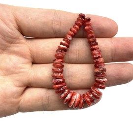 ABCGEMS (Native American Style JACLA Pendant) Mexican Red Spiny Oyster Shell Beads - Smooth Rondelle Graduated 5-10mm Tiny (5 Inches)