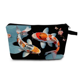 MoCaliduccious Koi Print Makeup Bag Fish Pink Flower Cosmetic Pouch Lucky Birthday Gift for Women Friends​​ Beach Travel Cosmetic Bag
